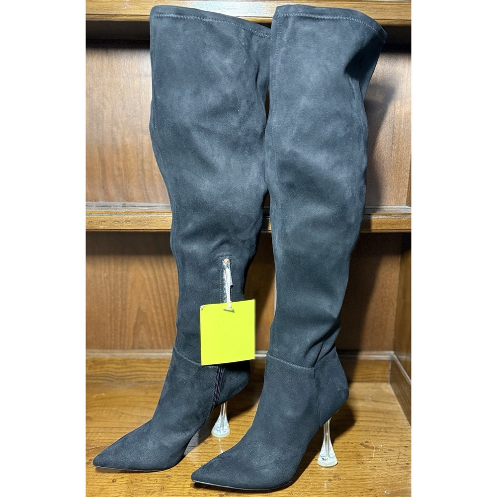 Gianni Binni Over the Knee Point Toe Clear Heel Boots Women's Size 8W Black NWOT